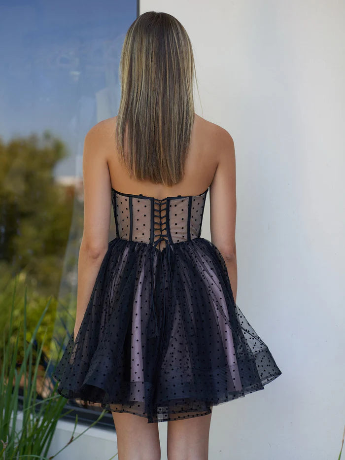 Weitese Dress A-Line Corset Dotted Short Homecoming Dress Tulle Sleeveless Lace-Up Back Party Dress